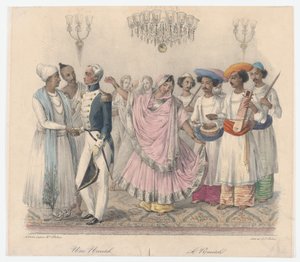 Une Nautch, fra tjuefire plater som illustrerer hinduistiske og europeiske manerer i Bengal,..., 1832 av Alexandre Marie Colin