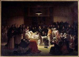 De siste øyeblikkene til hertugen av Berry (1778 - 1820) på Paris Opera omgitt av Ludvig XVIII og kongefamilien. Maleri av Alexandre Menjaud (1773 - 1832) av Alexandre Menjaud