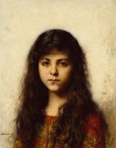 Portrett av en ung jente (olje på lerret) av Alexei Alexevich Harlamoff