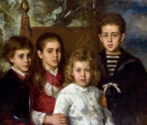 Portrett av barna til Paul Pavlovich Demidoff, 2. prins av San Donato (1839-1885), Aurore Anatol, Maria og Pavel - Peinture de Alexei Alexeyevich Harlamov (1840-1922) - 1883 - Olje på lerret - 76,5x90 - Privat samling av Alexei Alexevich Harlamoff