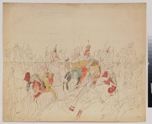 Maharaja Sher Singh (1807-1843) fra Punjab (India) og hoffet hans. Verk av Alexei Dmitrievich Saltykov (1806-1859), akvarellblyant og blekk på papir av Alexei Dmitrievich Saltykov