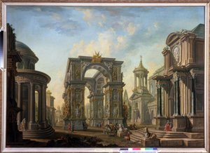 Arkitektonisk fantasi. Maleri av Alexei Ivanovich Belsky (1730-1796). Olje på lerret av Alexei Ivanovich Belsky