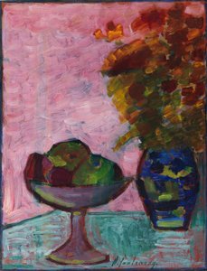 Stilleben med fruktskål og blomstervase, ca 1932. av Alexei Javlensky von