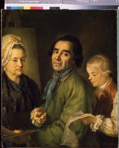 Portrett av kunstneren Alexei P.Antropov (1716-1795) med sin sønn (Portrett av kunstneren Alexei P.Antropov med sin sønn). Maleri av Petro Semyonovich Drozhdin (1745-1805), olje på lerret av Alexei Petrovich Antropov