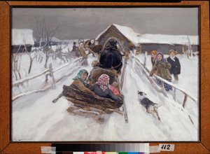 Slede under Mardi Gras (Kjøring under fastelavn) - Maleri av Alexei Stepanovich Stepanov (1858-1923), olje på lerret