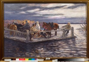Un vat (A Ferry) - Maleri av Alexei Stepanovich Stepanov (1858-1923), olje på lerret, cirka 1900 - Russisk kunst, tidlig på 1900-tallet - Statens friluftsmuseum Rostov Kreml, Rostov (Russland) av Alexei Steipanovitch Stepanov