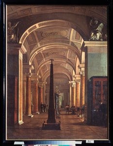 Utsikt over Hermitage-biblioteket i St. Petersburg (View on the Hermitage Library) - Maleri av Alexei Vasilyevich Tyranov (1808-1859), olje på lerret, ca. 1826, russisk kunst