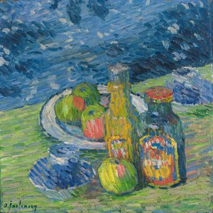 Stilleben med flasker og frukt av Alexej von Jawlensky