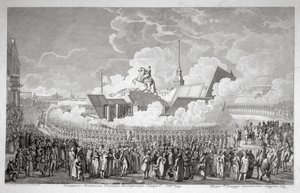 Åpning av rytterstatuen av Peter den store på Senatsplassen St. Petersburg i 1782, tidlig 1. av Alexey Kupriyanovich Melnikov