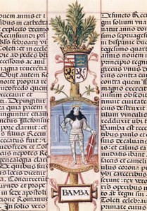 Portrett av den vestgotiske kongen Wamba (d. 688, konge av Spania fra 672-680/681, fra "Genealogy of the Kings of Spain" av Alonso de Cartagena av Alfonso de Cartagena
