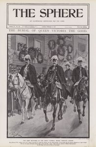De viktigste sørgende ved begravelsesprosesjonen til dronning Victoria gjennom London (litho)