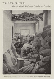 Forsvaret av den beleirede britiske legasjonen i Peking under Boxer Rebellion (litho)