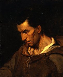 En galning med vrangforestillinger om fromhet kledd som en munk (olje på lerret) av Alfred (attr. to) Dehodencq