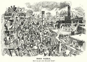 Punch tegneserie: Overbelastning ved Themsen ved Molesey Lock, Surrey (gravering) av Alfred Chantrey Corbould