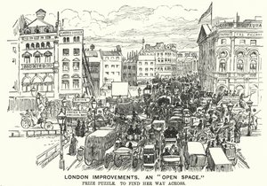 Punch tegneserie: London Improvements. En "Open Space" - trafikkbelastning i viktorianske London (gravering) av Alfred Chantrey Corbould