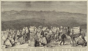 Hungersnøden i Lilleasia, avgang fra Celephkia av en konvoi med korn sendt av Khedive i Egypt av Alfred Chantrey Corbould