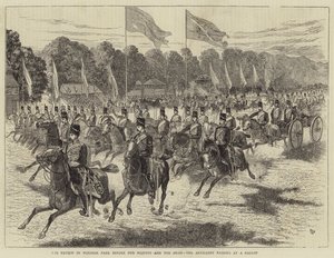 Anmeldelsen i Windsor Park før Hennes Majestet og Sjahen, artilleriet som passerer i galopp (gravering) av Alfred Chantrey Corbould