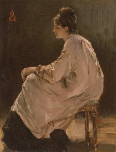 Sittende jente (olje om bord) av Alfred Emile Stevens