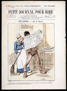 Mann som leser en avis: """ aux Champs"" av A. grévin- i "" Le Petity Journal pour rire"" n¡22, n.d. av Alfred Grevin