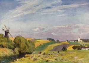 Danmark: Et typisk dansk landskap, Sønderjylland (farge litho)