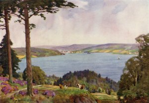 Danmark: Vejle Fjord, Sønderjylland (farge litho) av Alfred Heaton Cooper