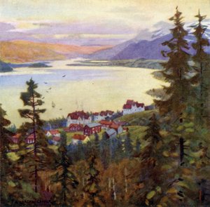 Lake og landsbyen Are av Alfred Heaton Cooper