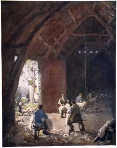 Saueklipping, Esthwaite Hall Farm, fra en portefølje med trykk fra de originale akvarellene, ca. 1920 av Alfred Heaton Cooper