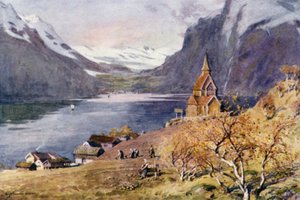 Urnaes kirke, Lyster, Sognefjorden av Alfred Heaton Cooper