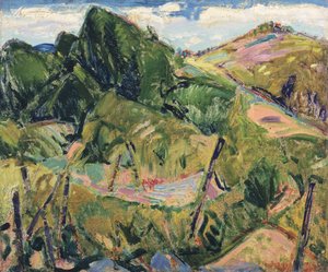 Landskap, ca. 1916 (verso av 327404) (olje på gessoed-brett)