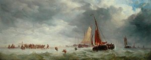 Scheveningen Beach (olje på panel) av Alfred Herbert