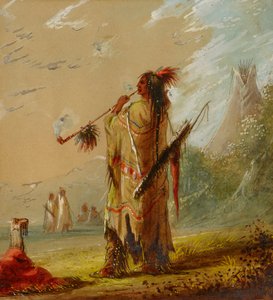 En Shoshonee-indianer som røyker, ca. 1860-årene.