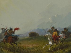 Bøffel trengt opp i et hjørne av Alfred Jacob Miller