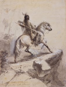 Crow Indian on Lookout, ca. 1837 (penn og blekk, vask og gouache på papir) av Alfred Jacob Miller