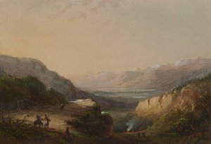 Fjernt utsyn over innsjøen (Vindens fjell) av Alfred Jacob Miller
