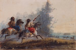 Hunner, slangestamme, drivende hester, ca. 1837 (blyant, akvarell og gouache på papir) av Alfred Jacob Miller