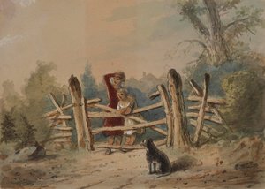 Georges barn venter på at deres innkalte far skal komme hjem av Alfred Jacob Miller