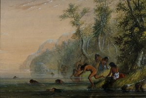 Indiankvinner: svømming av Alfred Jacob Miller