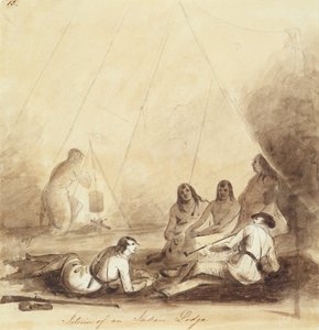 Interiør i en indisk loge, ca. 1837 (blyant, penn og blekk og vask på papir) av Alfred Jacob Miller