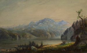 Innsjø- og fjellandskap av Alfred Jacob Miller
