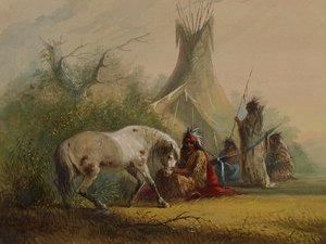 Shoshone-indianer og hans kjælehest av Alfred Jacob Miller