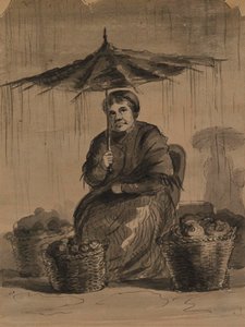 Kvinne under en paraply på et marked av Alfred Jacob Miller