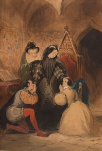 Mary Stuart velsigner Roland Groeme og Catherine Seyton. Etter Walter Scotts The Abbed, 1830.