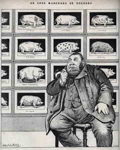 En stor grisehandler - tegneserie i "Le Cochon, souvenirer fra Normandie" 1898 av Alfred Le Petit