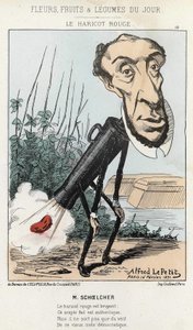 Le Bean rouge: caricature by Victor Schoelcher represents in the train of Peter a bean (fart) - ill. of 16/02/1871 by Alfred Le Petité, in “” Fleurs, Fruits et Vegetables du Jour””. av Alfred Le Petit