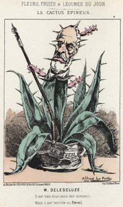 Le Cactus Spineux: Tegneserie om Louis Charles Delescluze (1809 - 1871) - ill. fra 16.01.1871 i "Dagens blomster, frukt og grønnsaker" av Alfred Le Petit