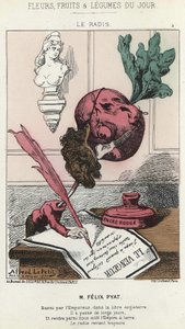 Le Radis: Cartoon on Félix Pyat (1810 - 1889) - ill. of 02/02/187 in ” Flowers, Fruits and Vegetables of the Day” av Alfred Le Petit