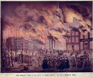 Den store brannen i New York, 1835 av Alfred M. Hoffy