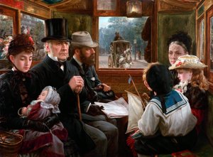 En Omnibus-tur til Piccadilly Circus Mr Gladstone på reise med vanlige passasjerer, 1885. av Alfred Morgan
