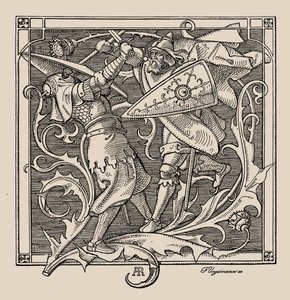 Nibelungen. Hagen av Troneck dreper Iring, 1840-1841. av Alfred Rethel