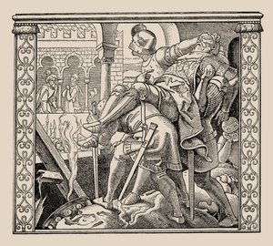 Die Nibelungen. Hvordan Rudigers korps presenteres for Krimhild, 1840-1841. av Alfred Rethel
